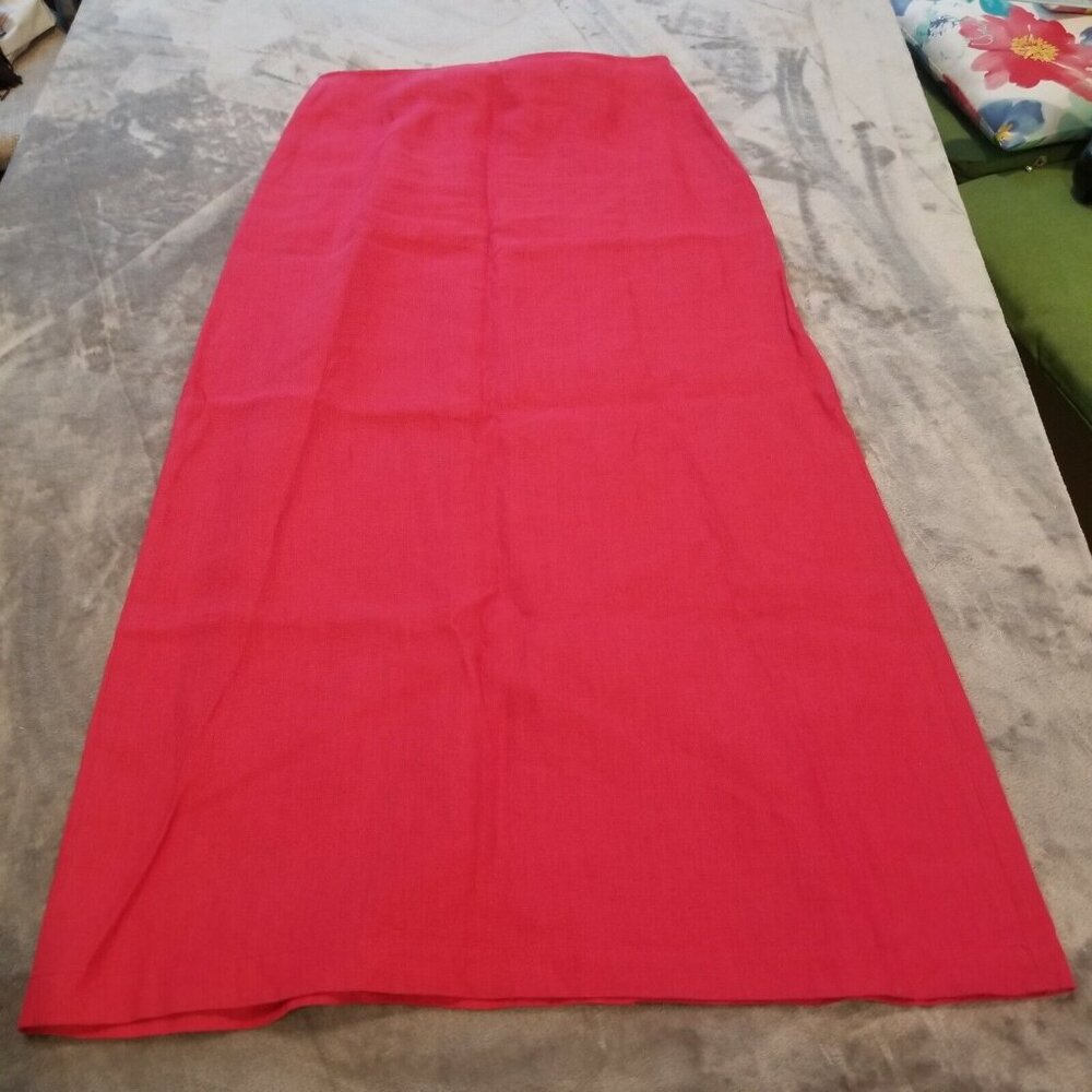 Ilona Pelli Womens Large Red 100% Linen Slit Back Long Maxi Skirt Lightweight